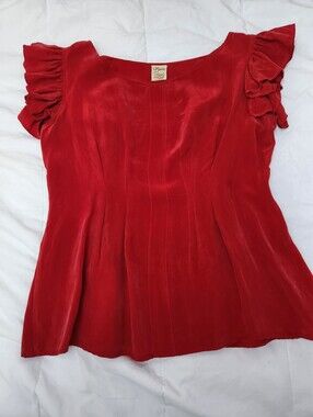 Red 'Sueded Silk' Blouse